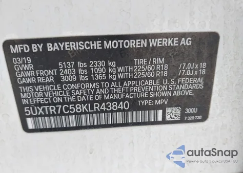 2019 BMW X3 Sdrive30I from USA, damaged, VIN 5UXTR7C58KLR43840